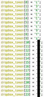 Figure 11. Code snippet for the first 24 characters of Dropbox API token.
